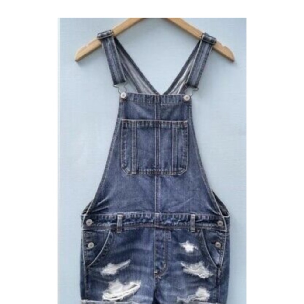 American Eagle Outfitters Distressed Denim Blue Overalls